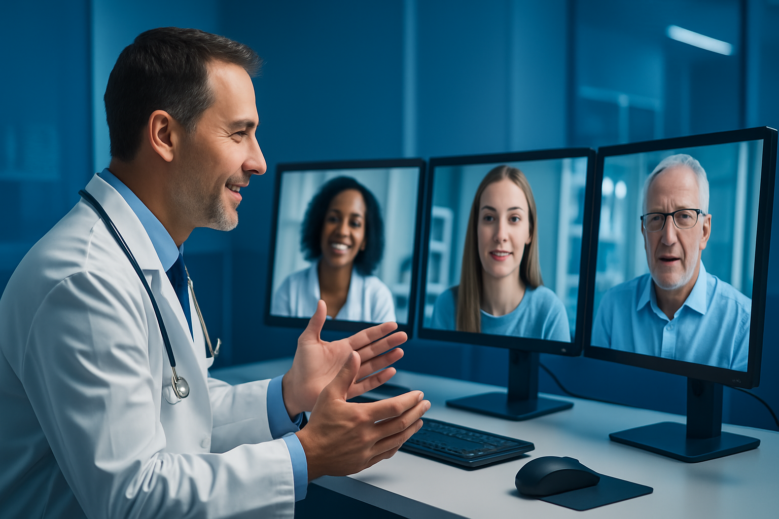 Profissional médico utilizando plataforma digital de telemedicina